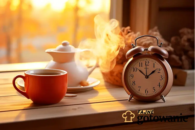 Na zdjęciu przedstawiony jest zegarek oraz filiżanka z kawą.