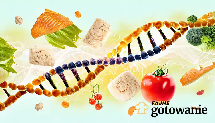 Warzywa i białko na tle DNA