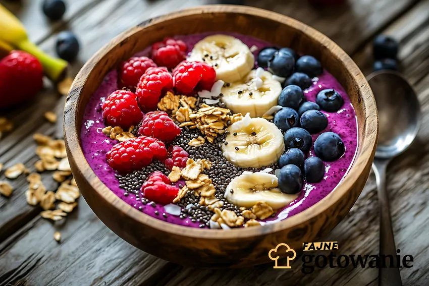 Miska ze smoothie bowl z owocami i nasionami chia