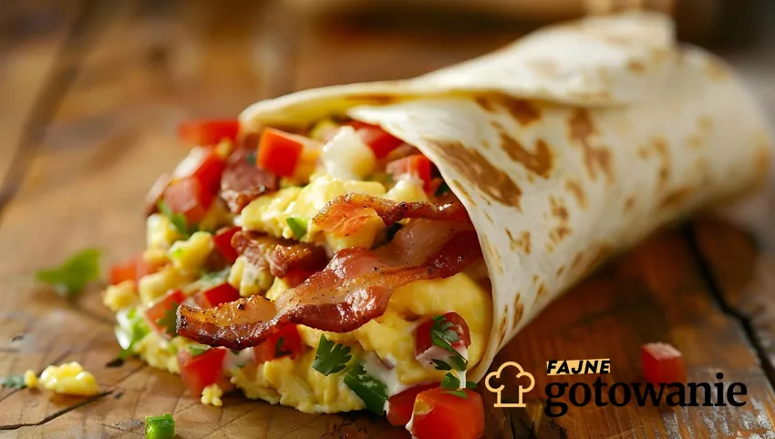 Do tortilli można dodać to, co się podoba Tortilla zwinięta w rulon z pysznym nadzieniem