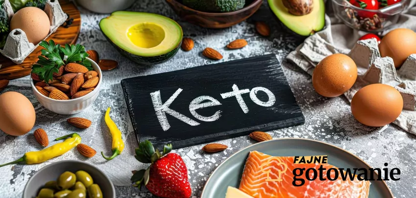 Produkty z diety keto ułożone wokół tabliczki z napisem "keto"