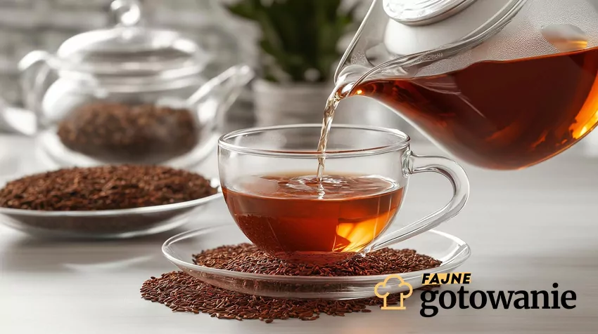 Ma przyjemny smak i nie zawiera kofeiny Herbata rooibos welewana do filiżanki z dzbanka