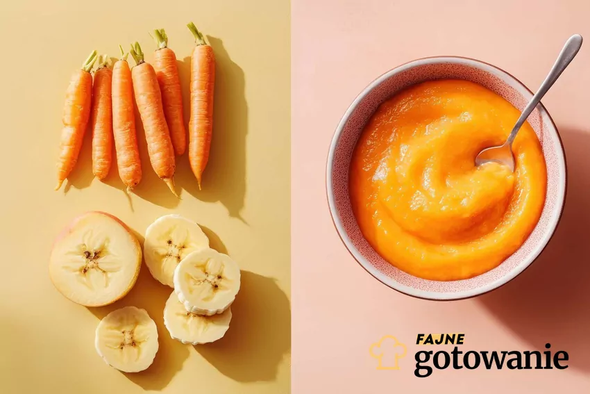 Marchewka i banan w całości, a obok w formie musa