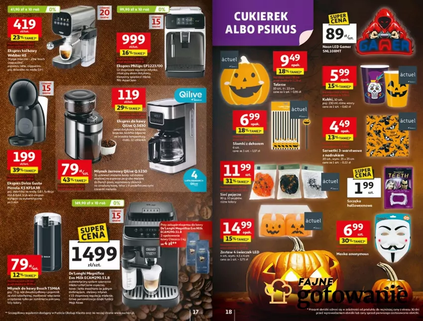 Duże obniżki cen na słodycze halloweenowe i ekspresy do kawy Auchan - gazetka