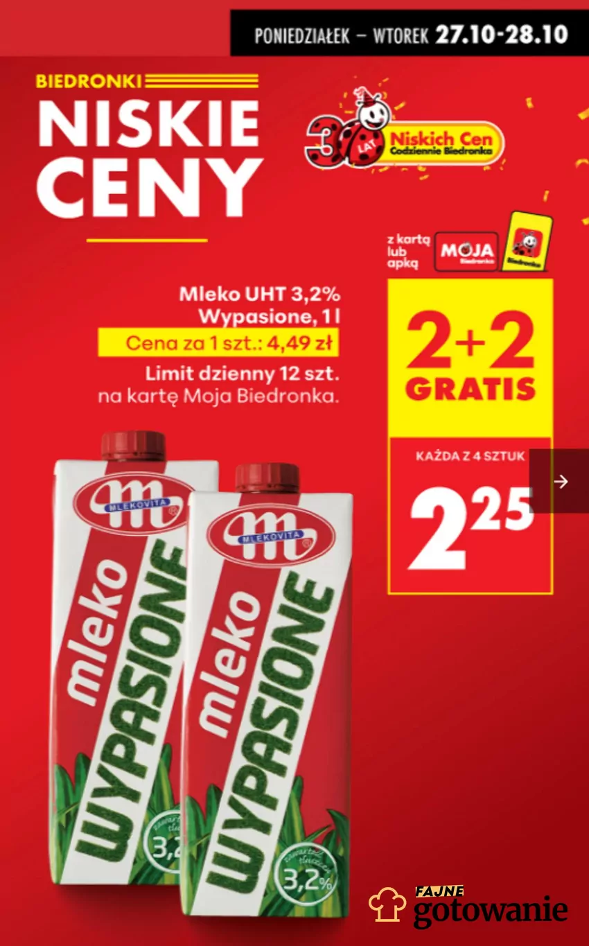 Ulubione mleko Polaków - przez 2 dni dwie sztuki gratis Gazetka Biedronki
