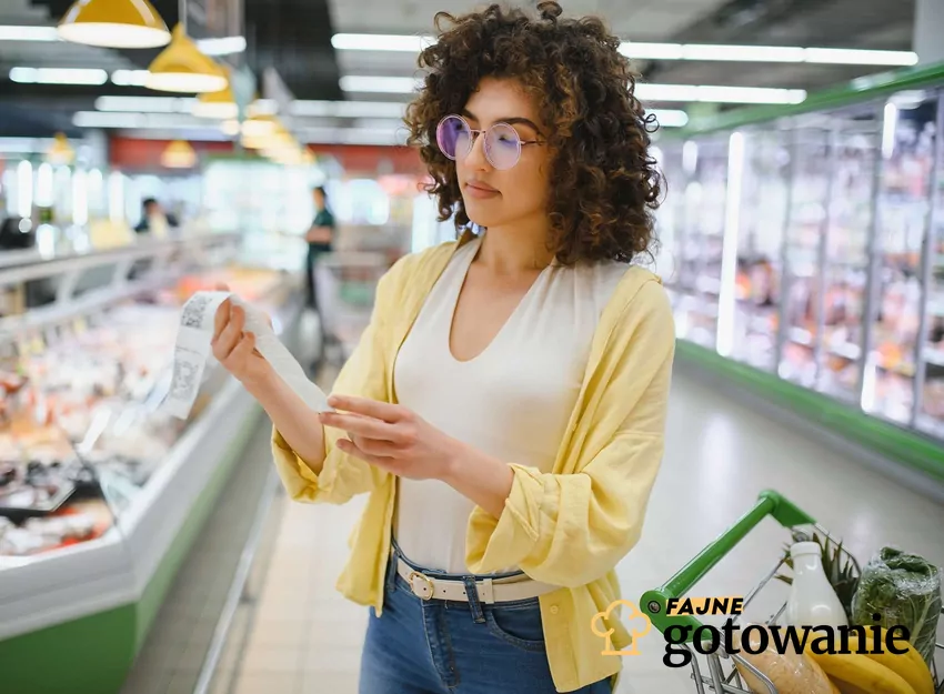 Lista zakupów pozwala zaoszczędzić poprzez nie kupowanie niepotrzebnych rzeczy Kobieta patrząca na paragon