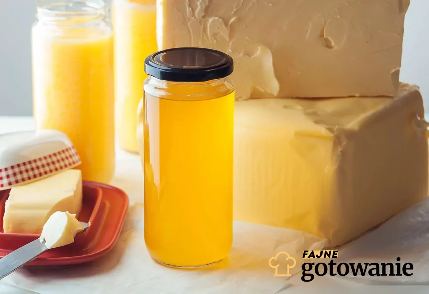 Masło ghee w słoiku, w tle zwykłe masło