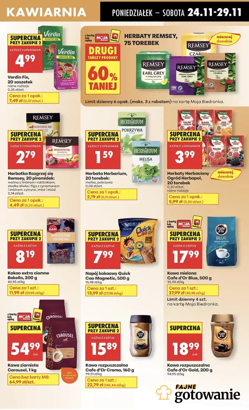 Przeceniono herbaty Remsey - 60% mniej za drugie, tańsze opakowanie Promocje w Biedronce