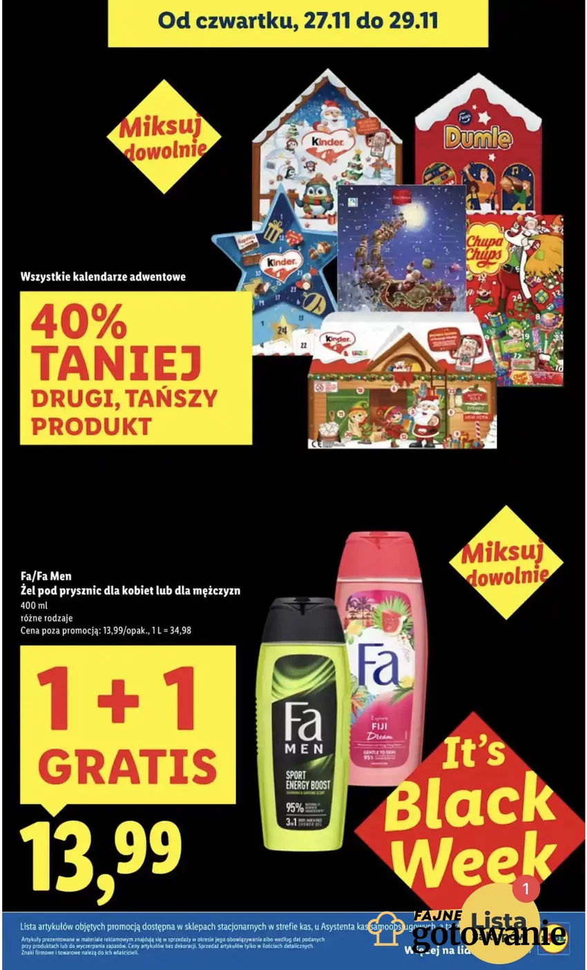 1+1 gratis: w tym samym czasie jest taka promocja na żel pod prysznic Fa Promocje w Lidlu