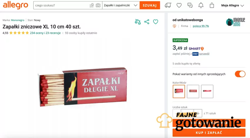 Zapałki długie na Allegro