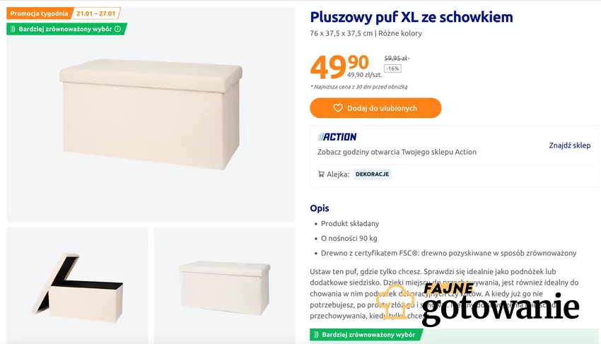 Pluszowy puf XL ze schowkiem, fot. www.action.com/pl Puf Action