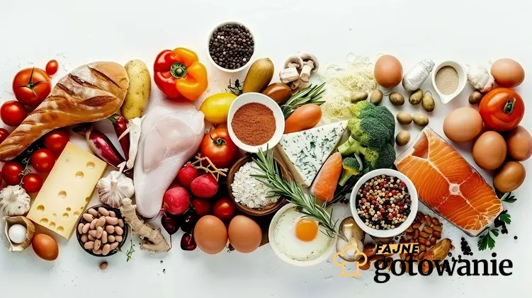 Różne, zdrowe produkty, warzywa, owoce, ryby, a także jak powinniśmy się odżywiać na co dzień