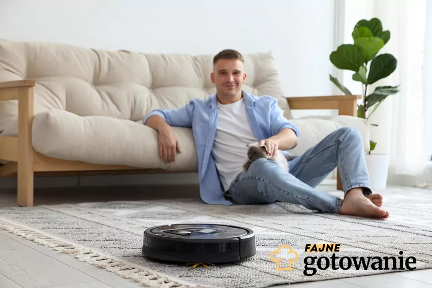 Najlepsze roboty sprzątające do domu i mieszkania Mężczyzna z odkurzaczem
