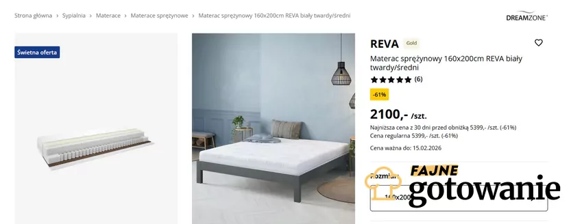 Materac sprężynowy 160x200cm REVA -61% taniej Jysk - gazetka