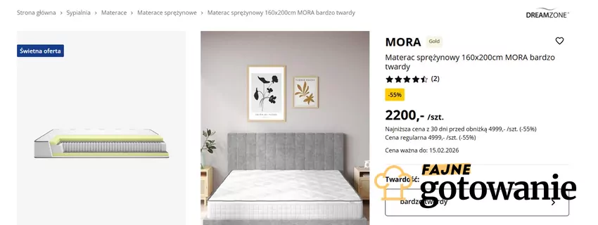 Materac sprężynowy 160x200cm MORA -55% taniej Jysk - gazetka
