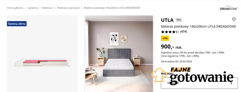 Niektóre promocje obowiązują krócej, np. materaca piankowego UTLA Jysk - gazetka