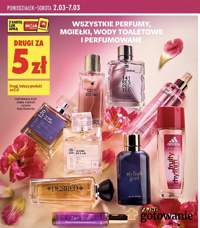 W ofercie są zapach takich marek jak np.: be beauty, Lucca Cipriano, adidas Promocje w Biedronce