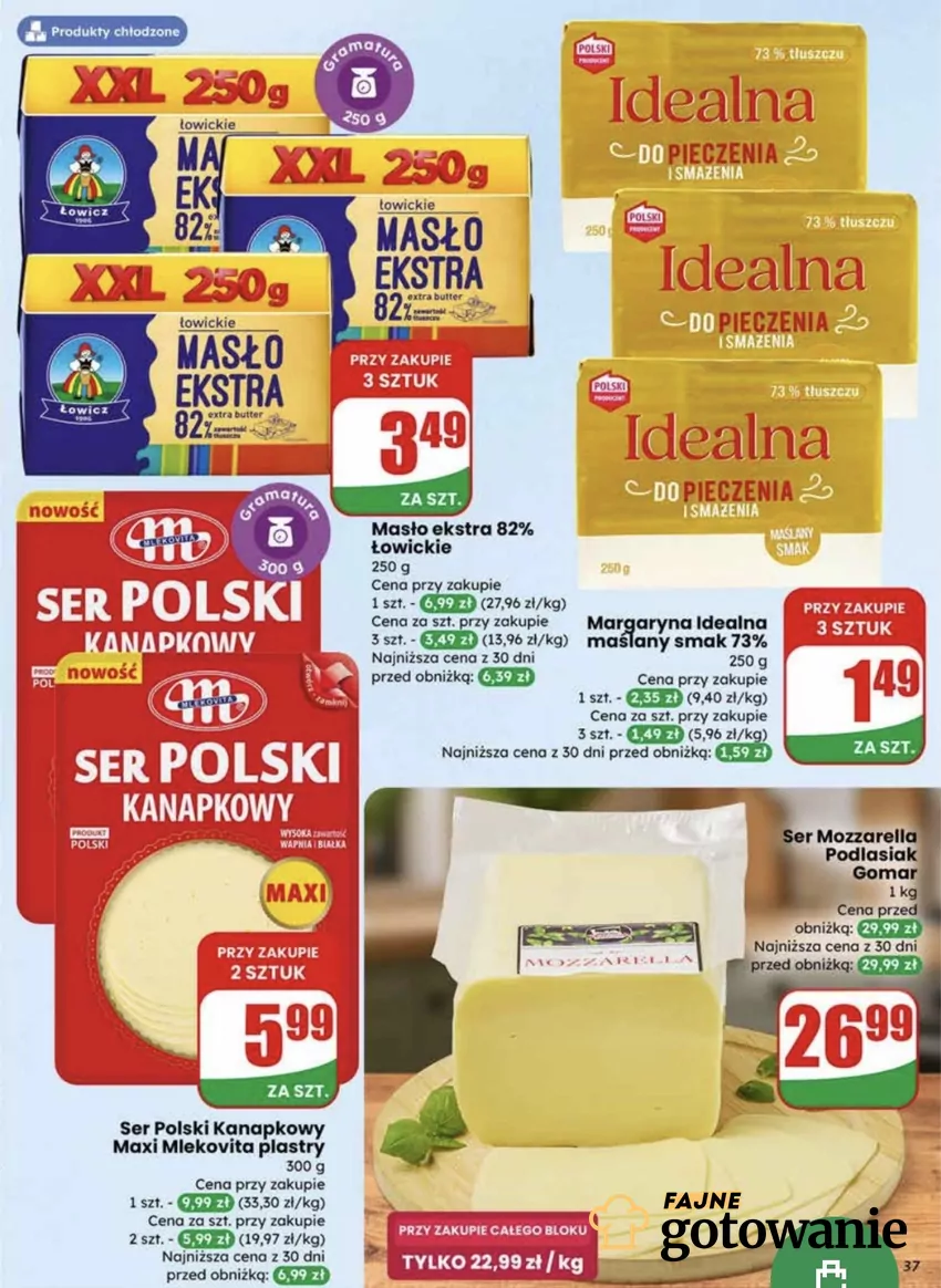 Rabat obejmuje masło ekstra Łowickie o gramaturze 250 g Promocje w Dino