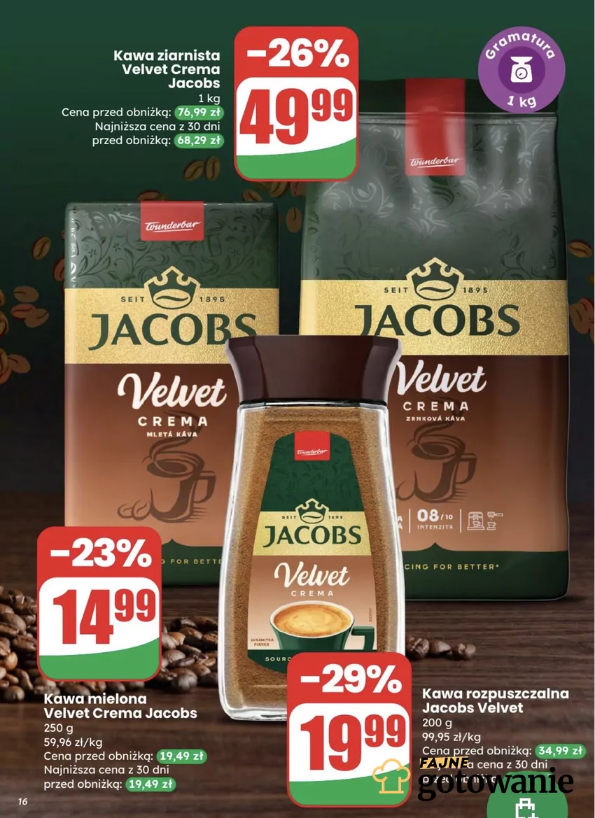 Kawa rozpuszczalna marki Jacobs (Velvet) tańsza o 15 zł w Dino Promocje w Dino