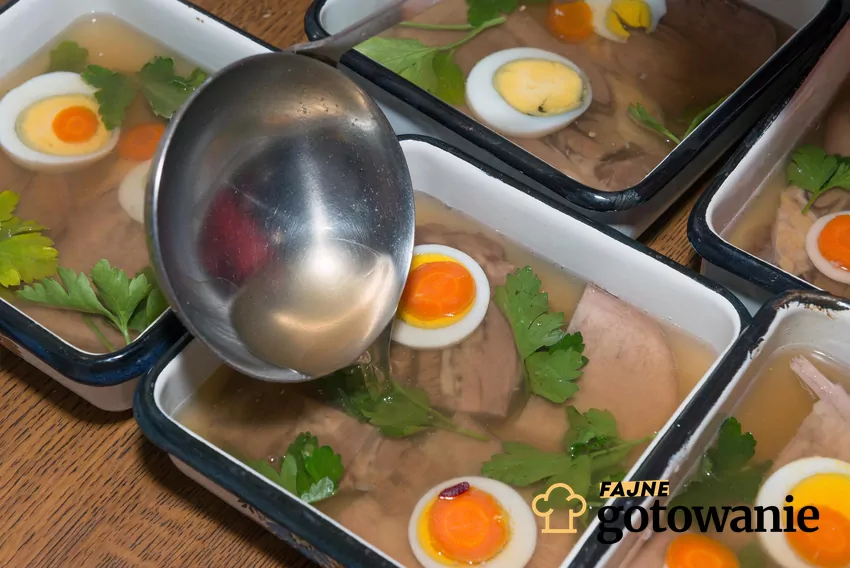 Nalewanie auszpiku do naczynia