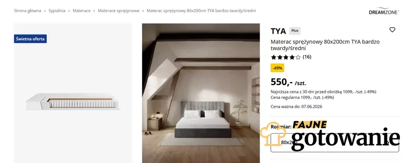 Materac sprężynowy 80x200cm TYA bardzo twardy/średni za jedyne 550 zł Jysk - gazetka
