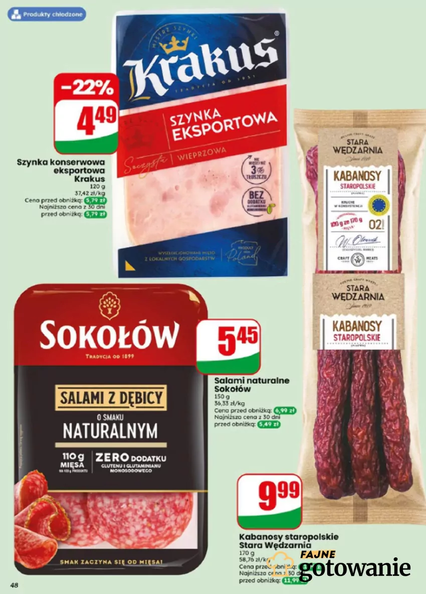 Szynka, salami i kabanosy w promocji Dino - gazetka