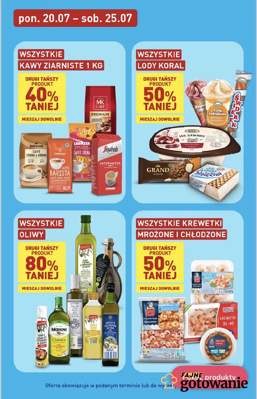 Wszystkie oliwy objęto rabatem 80% na drugą, tańszą sztukę Promocje w ALDI