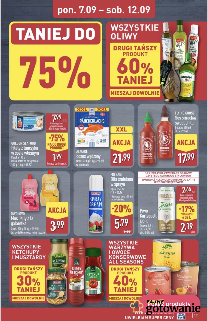 Filety z tuńczyka w sosie własnym Golden Seafood 195 g w promocji "-75% na co drugi produkt" Promocje w ALDI