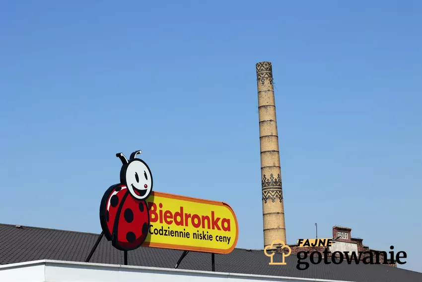 Logo Biedronki na tle komina