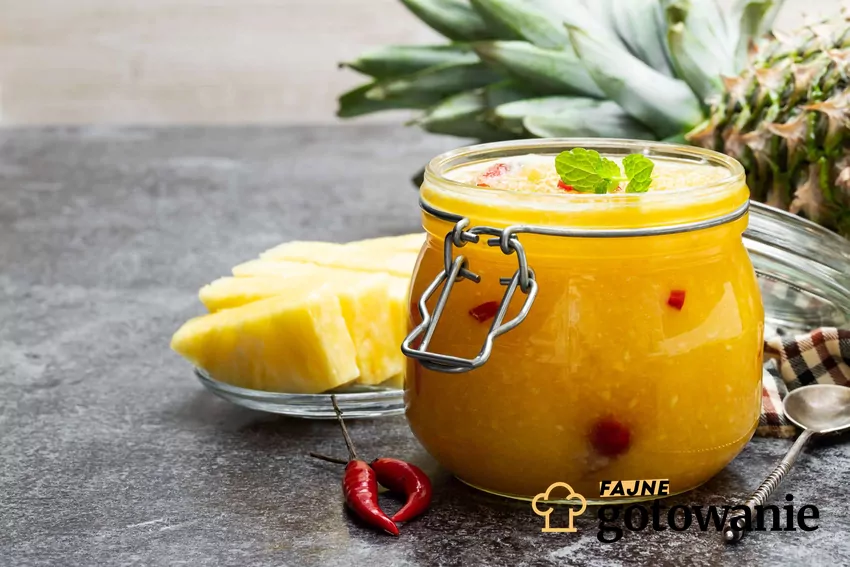 Domowy chutney z ananasa w słoiku.
