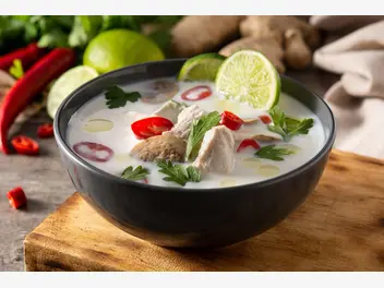 Ilustracja przepisu na: zupa tajska z mlekiem kokosowym i imbirem