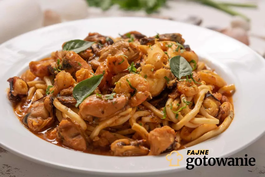 Spaghetti z owocami morza Makaron z owocami morza.