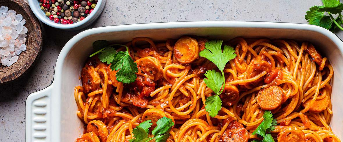 spaghetti z kiełbasą